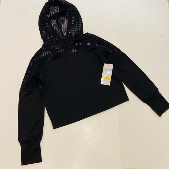 Zella girls black mesh hooded pullover size Small (7/8) NWT - Picture 1 of 7